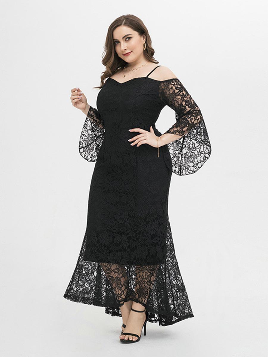 shestar wholesale plus size elegant cold shoulder lace evening dress