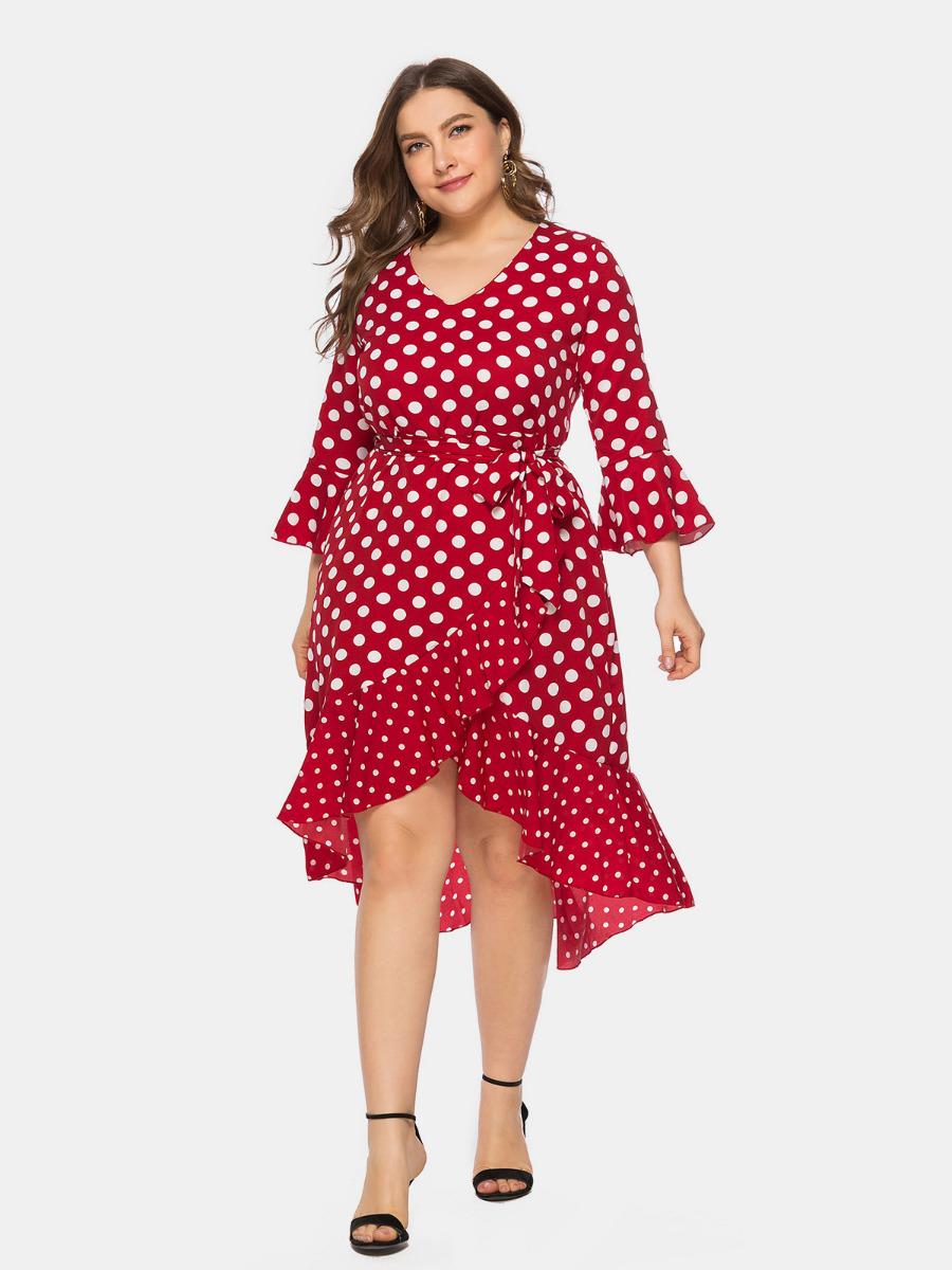 shestar wholesale plus size polka dot ruffle trim dresses