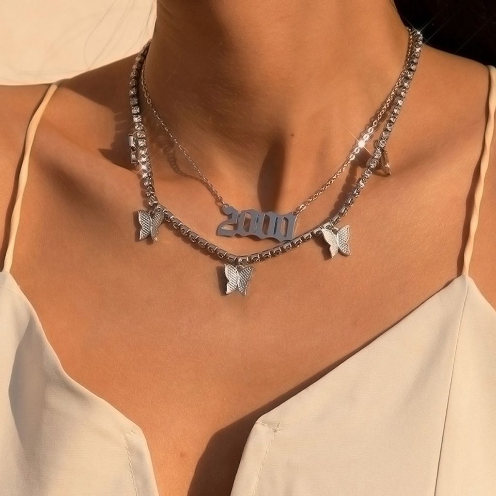 Digital 2000 Butterfly Pendant Diamond Necklace
